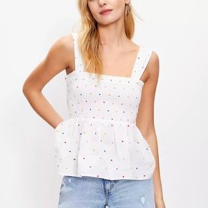 NWT Loft Size Large White Dotted Smocked Cami